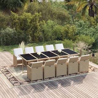Vidaxl 11-dielna súprava záhradného nábytku s vankúšmi,  polyirattan,  béžová