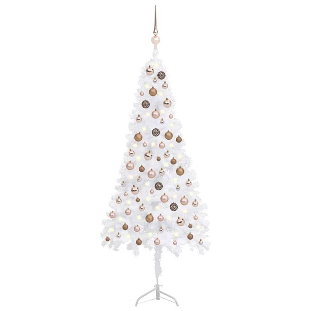 Vidaxl  Rohový umelý vianočný stromček s LED a guľami biely 150 cm PVC značky Vidaxl