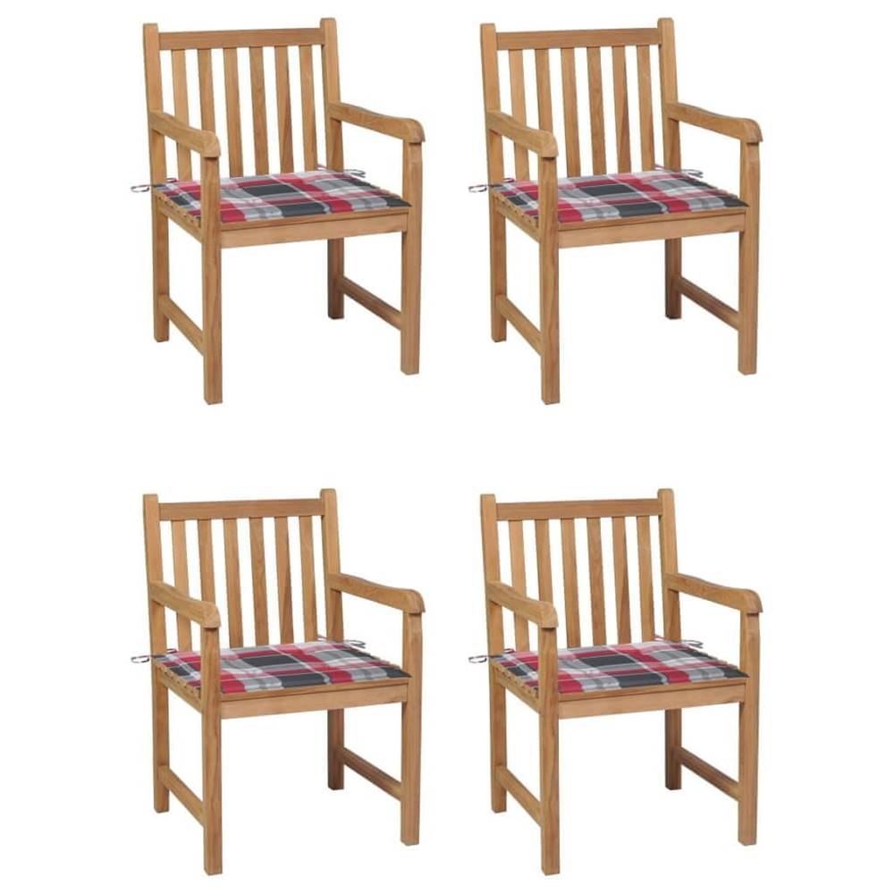 Vidaxl  Záhradné stoličky 4 ks červené kockované podložky teakový masív značky Vidaxl