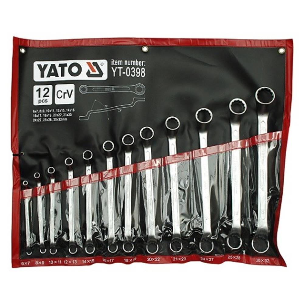 YATO  Sada kľúčov očkových 12ks 6-32 mm ohnuté značky YATO