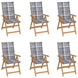 Vidaxl  Záhradné stoličky 6 ks s so sivými kockovanými podložkami tíkový masív značky Vidaxl