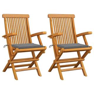Vidaxl  Záhradné stoličky,  sivé podložky 2 ks,  tíkový masív značky Vidaxl