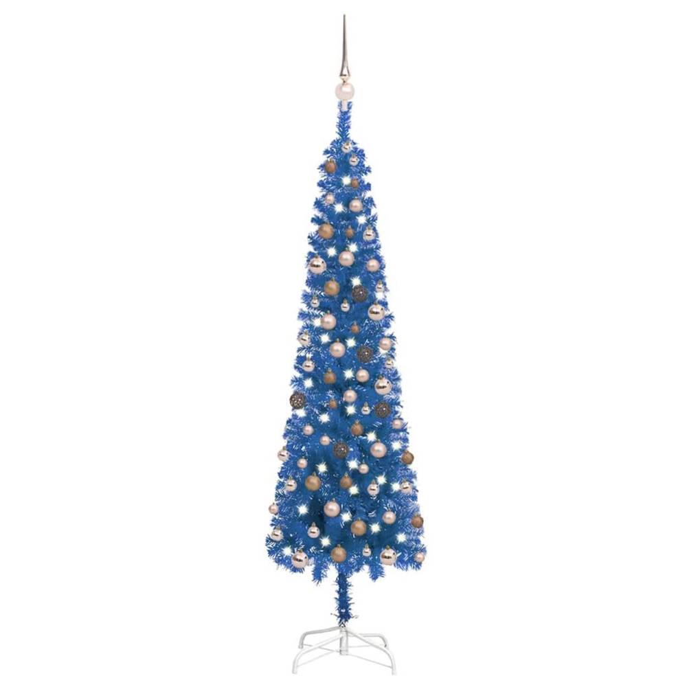 Vidaxl  Úzky vianočný stromček s LED a sadou gulí modrý 180 cm značky Vidaxl
