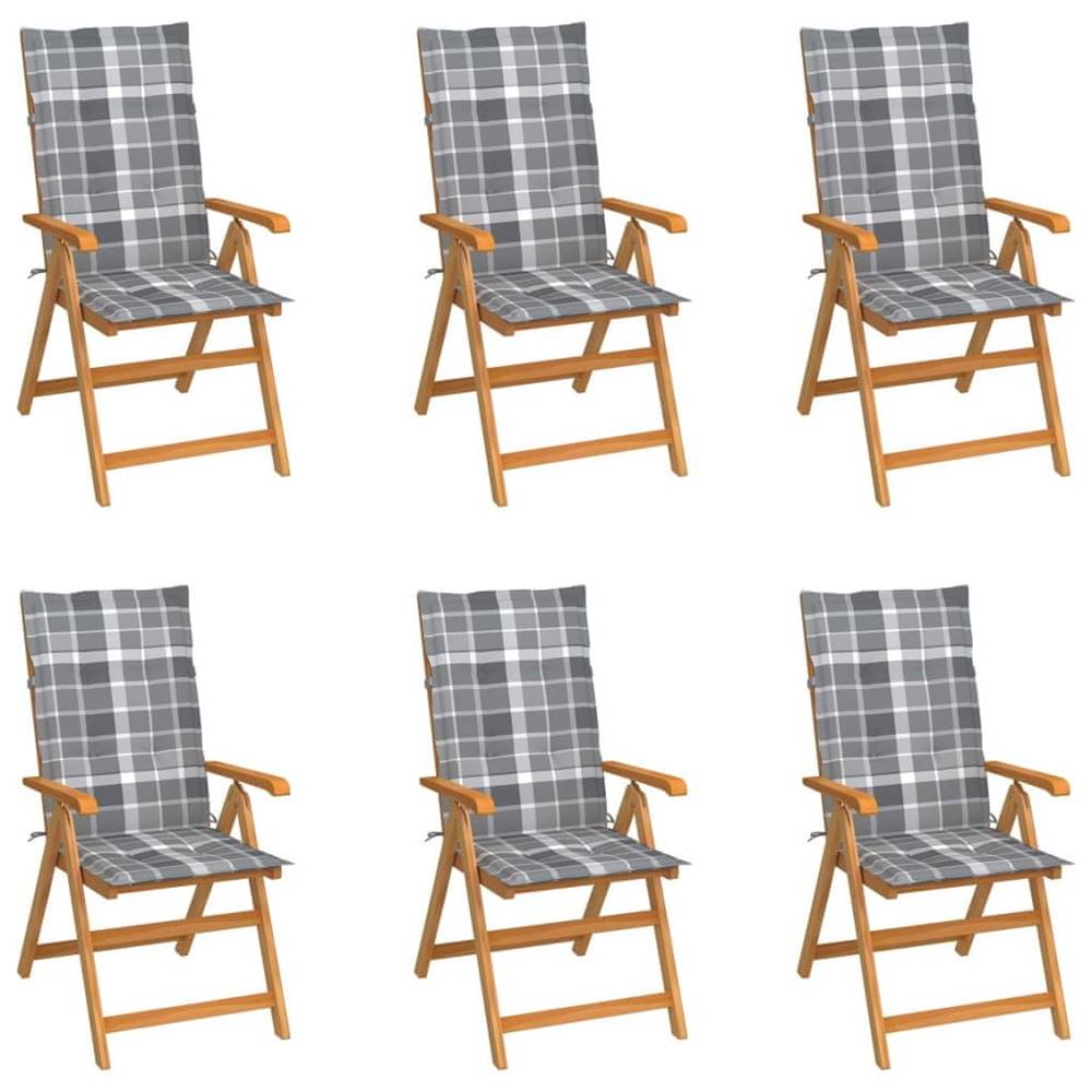 Vidaxl  Záhradné stoličky 6 ks s so sivými kockovanými podložkami tíkový masív značky Vidaxl