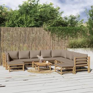 Vidaxl 11-dielna záhradná sedacia súprava sivohnedé vankúše bambus