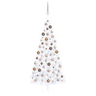 Vidaxl Umelý vianočný pol stromček s LED a súpravou gulí biely 240 cm