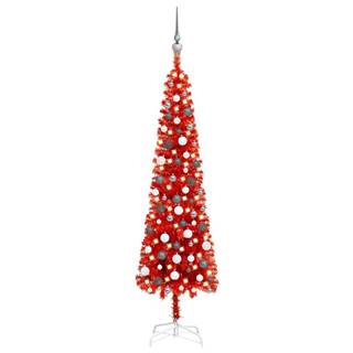 Vidaxl Úzky vianočný stromček s LED a sadou gulí červený 180 cm
