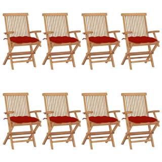 Vidaxl Záhradné stoličky s červenými podložkami 8 ks tíkový masív