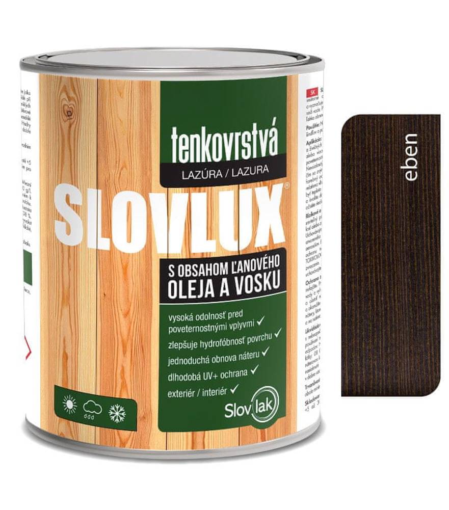 SLOVLAK  Slovlux tenkovrstvá lazúra na drevo eben 2, 5L značky SLOVLAK