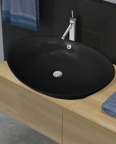 Petromila vidaXL Čierne luxusné keramické umývadlo oválne s prepadom 59 x 38, 5 cm