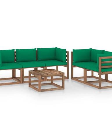 Vidaxl 6-dielna záhradná sedacia súprava so zelenými podložkami