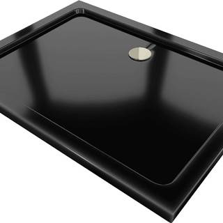 Mexen Flat,  akrylátová sprchová vanička 100x70x5 cm SLIM,  čierna,  zlatý sifón,  40707010G