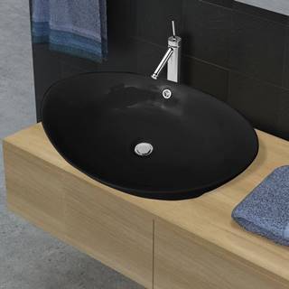 Petromila vidaXL Čierne luxusné keramické umývadlo oválne s prepadom 59 x 38, 5 cm