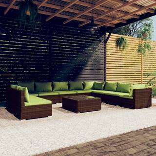 Vidaxl 11-dielna záhradná sedacia súprava s vankúšmi hnedá polyratan