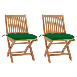 Vidaxl  Záhradné stoličky 2 ks,  zelené podložky,  tíkový masív značky Vidaxl