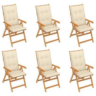 Vidaxl Záhradné stoličky 6 ks s krémovými podložkami tíkový masív