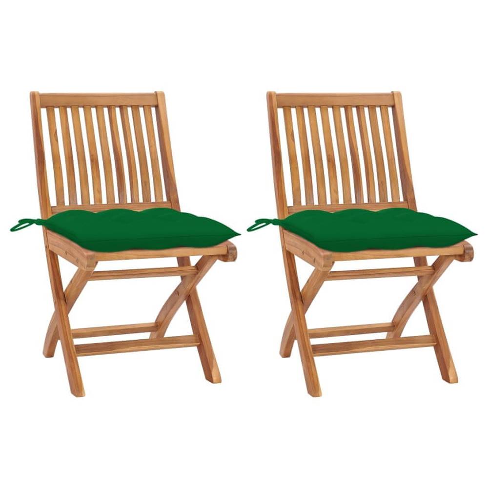 Vidaxl  Záhradné stoličky 2 ks,  zelené podložky,  tíkový masív značky Vidaxl
