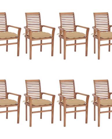 Vidaxl Jedálenské stoličky 8 ks béžové sedáky tíkový masív