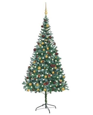 Vidaxl Umelý vianočný stromček s LED,  súpravou gulí a šiškami 210 cm