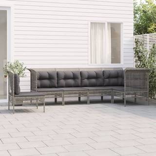 Vidaxl 6-dielna záhradná sedacia súprava s podložkami polyratan sivá