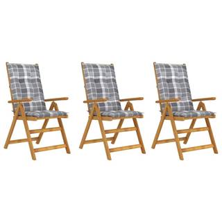 Vidaxl Skladacie záhradné stoličky s podložkami 3 ks akáciový masív