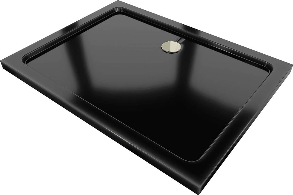 Mexen  Flat,  akrylátová sprchová vanička 90x70x5 cm SLIM,  čierna,  zlatý sifón,  40707090G značky Mexen