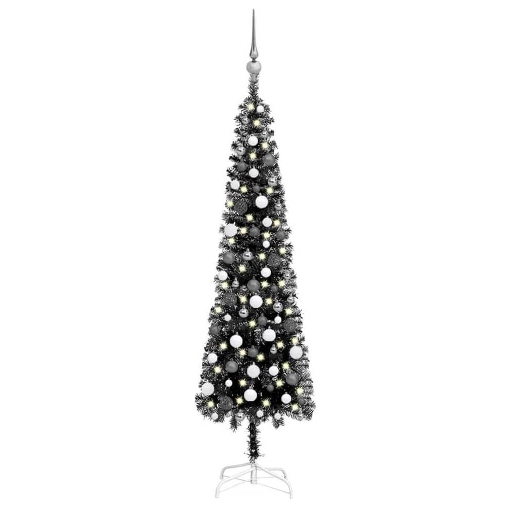 Vidaxl  Úzky vianočný stromček s LED a sadou gulí čierny 180 cm značky Vidaxl