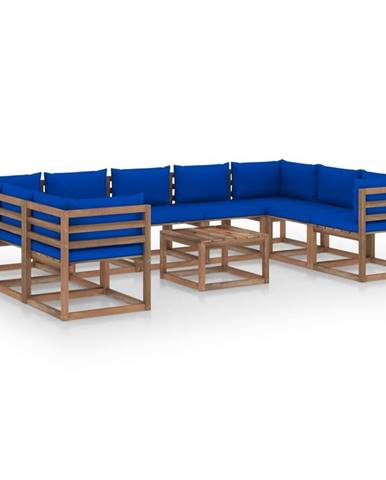 Vidaxl 10-dielna záhradná sedacia súprava s modrými podložkami