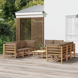 Vidaxl 9-dielna záhradná sedacia súprava sivohnedé vankúše bambus