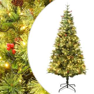 Vidaxl Vianočný stromček LED a borovicové šišky zelený 225 cm PVC a PE