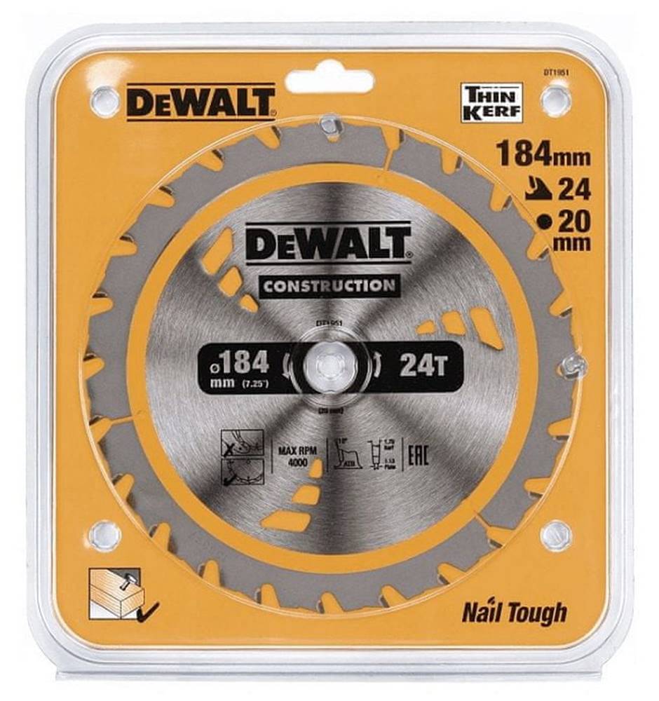 DeWalt  Kotúčová píla na drevo 184/20 mm,  24 zubov značky DeWalt