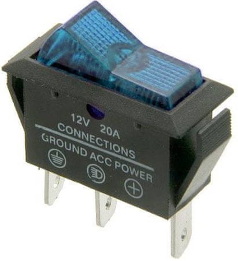 HADEX  Vypínač kolískový ASW-09D,  OFF-ON 1pol.12V/20A modrý,  presvetlený značky HADEX