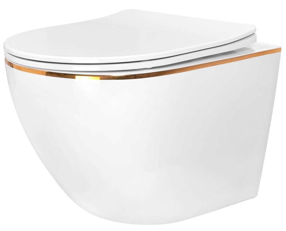 REA  Závesná WC misa CARLO Mini Flat - biela-zlatý okraj značky REA