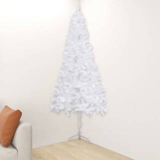Vidaxl Rohový umelý vianočný stromček biely 210 cm PVC