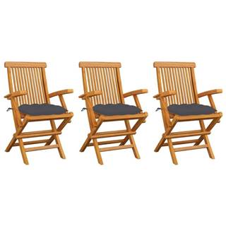 Vidaxl Záhradné stoličky s antracitovými podložkami 3 ks tíkový masív