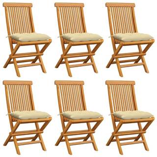 Vidaxl Záhradné stoličky s krémovými podložkami 6 ks tíkový masív