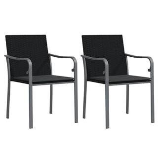 Vidaxl Záhradné stoličky s vankúšmi 2 ks čierne 56x59x84 cm polyratan