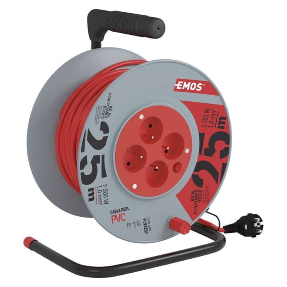 EMOS  Predlžovací kábel na bubne 25 m / 4 zásuvky / červený / PVC / 230 V / 1 mm2 značky EMOS