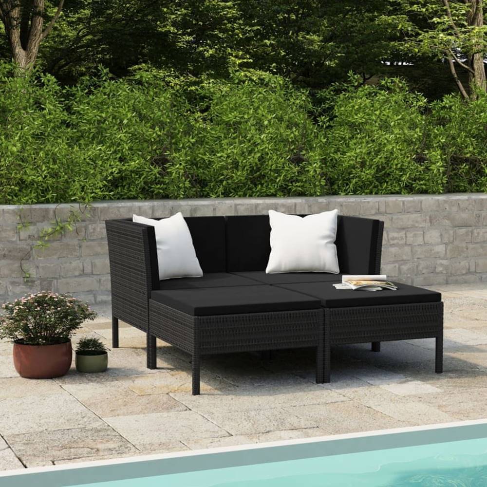 Vidaxl  4-dielna záhradná sedacia súprava+podložky,  polyratan,  čierna značky Vidaxl