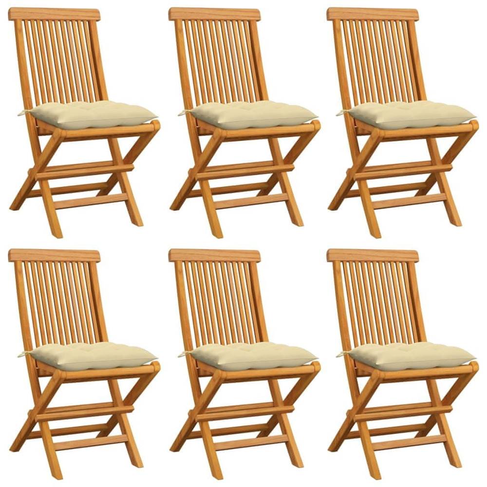 Vidaxl  Záhradné stoličky s krémovými podložkami 6 ks tíkový masív značky Vidaxl