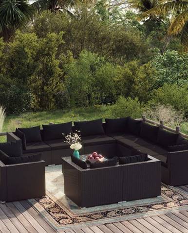 Vidaxl 12-dielna záhradná sedacia súprava a podložky polyratan čierna