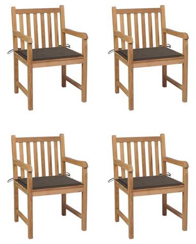 Vidaxl Záhradné stoličky 4 ks so sivohnedými podložkami teakový masív