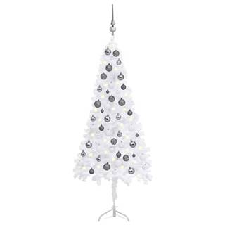 Vidaxl Rohový umelý vianočný stromček s LED a guľami biely 120 cm PVC