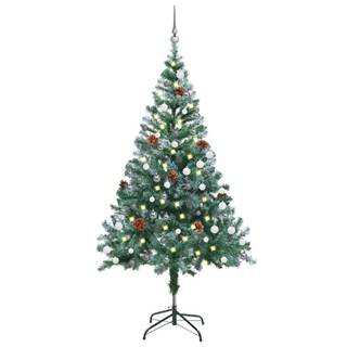 Vidaxl Vianočný stromček s námrazou,  LED,  sadou gulí a šiškami 150 cm