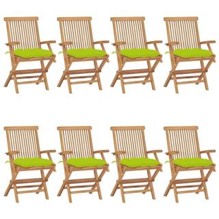 Vidaxl Záhradné stoličky s jasnozelenými podložkami 8 ks tíkový masív