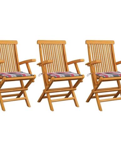 Petromila vidaXL Záhradné stoličky+červené kockované podložky 3 ks,  tíkový masív