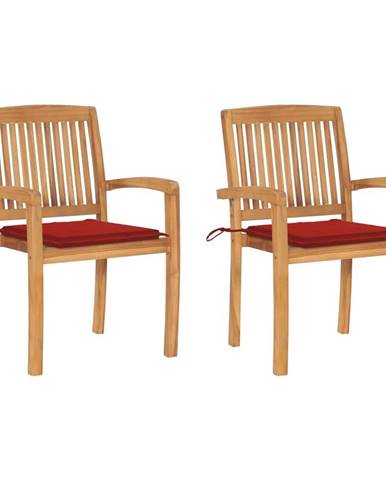 Vidaxl Záhradné stoličky 2 ks,  červené podložky,  tíkový masív