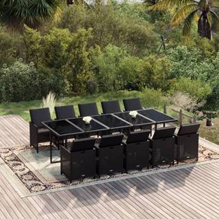 Vidaxl  11-dielna súprava záhradného nábytku s vankúšmi,  polyirattan,  čierna značky Vidaxl