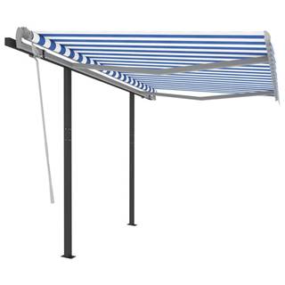 Vidaxl Manuálne zaťahovacia markíza so stĺpikmi 3x2, 5 m modro-biela