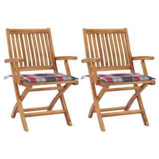 Vidaxl Záhradné stoličky 2 ks červené podložky s kockami teakový masív